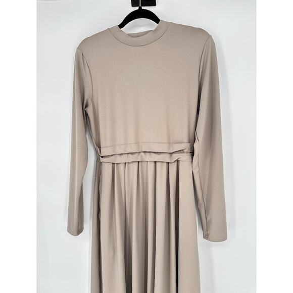 Halara Dress Womens Large Taupe Mock Neck Long Sleeve Pocket Maxi Flare Stretch - Picture 3 of 12